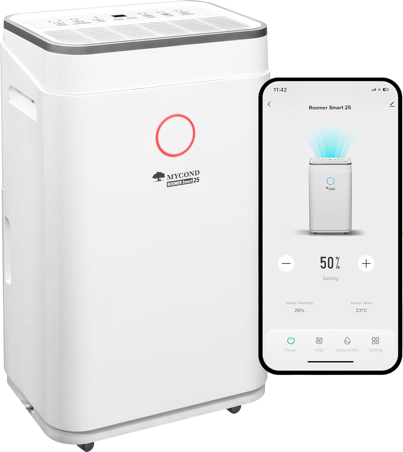 Dehumidifier - MYCOND Roomer 25L/Day Compressor Smart Dehumidifier, Quiet Operation ≤45dB, Wi-Fi and app Control