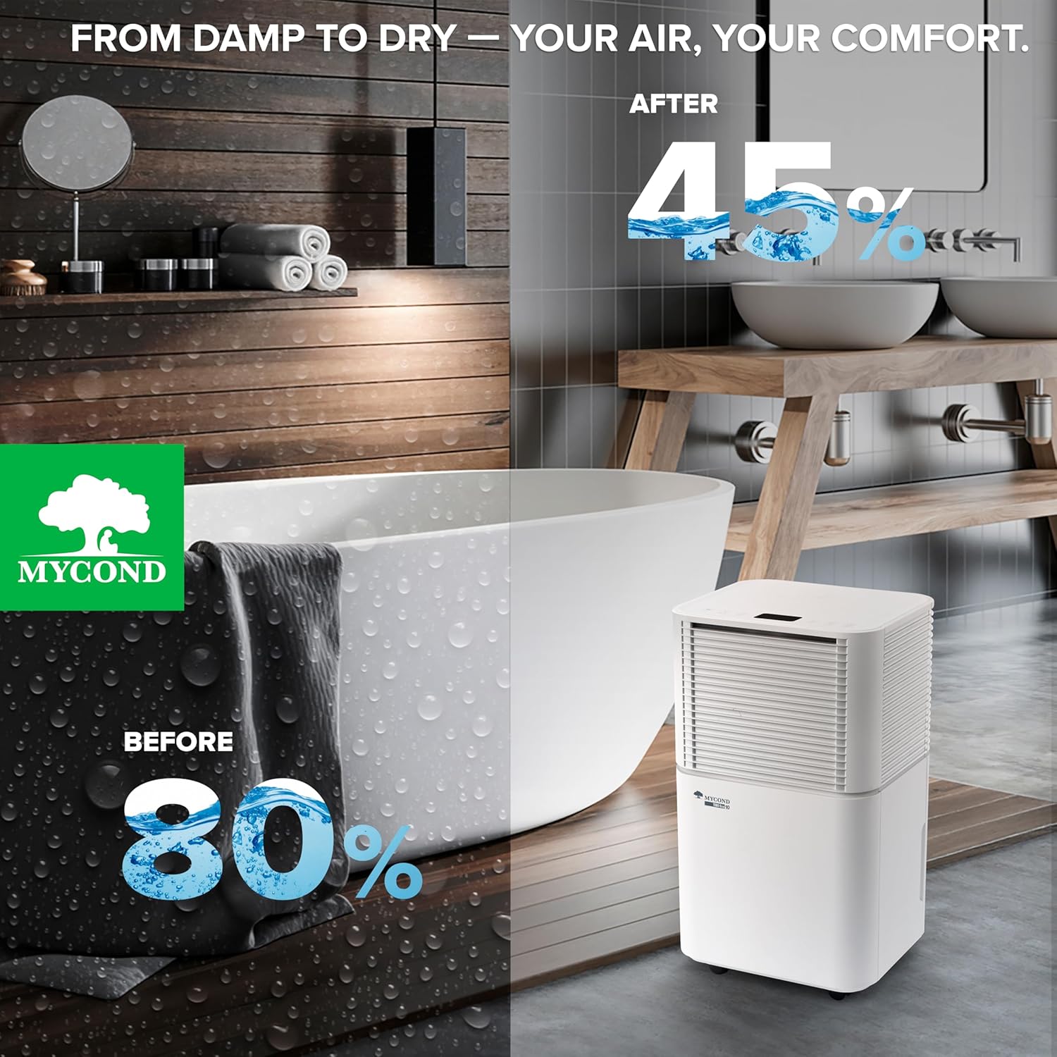 Dehumidifier for home - MYCOND TIBO 10L/Day Compressor Small Dehumidifier, Quiet Operation ≤38dB